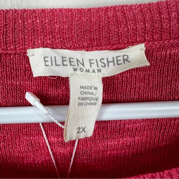NEW Eileen Fisher Woman Bateau Neck Top Pink Grapefruit Organic Linen Cotton 2X - Picture 4 of 9
